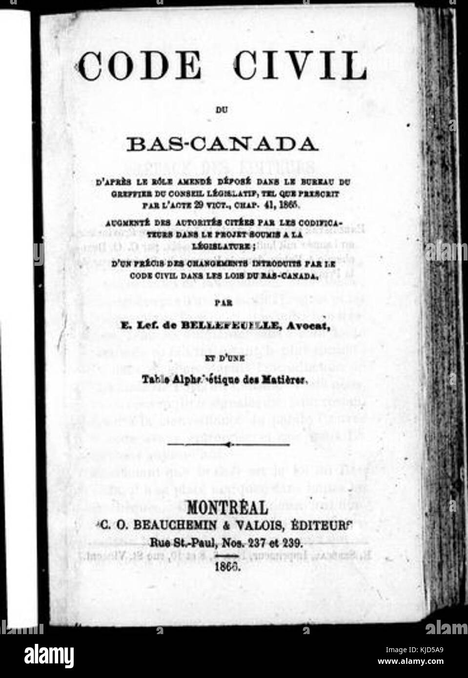 Cover page Civil Code of Lower Canada Stock Photo Alamy