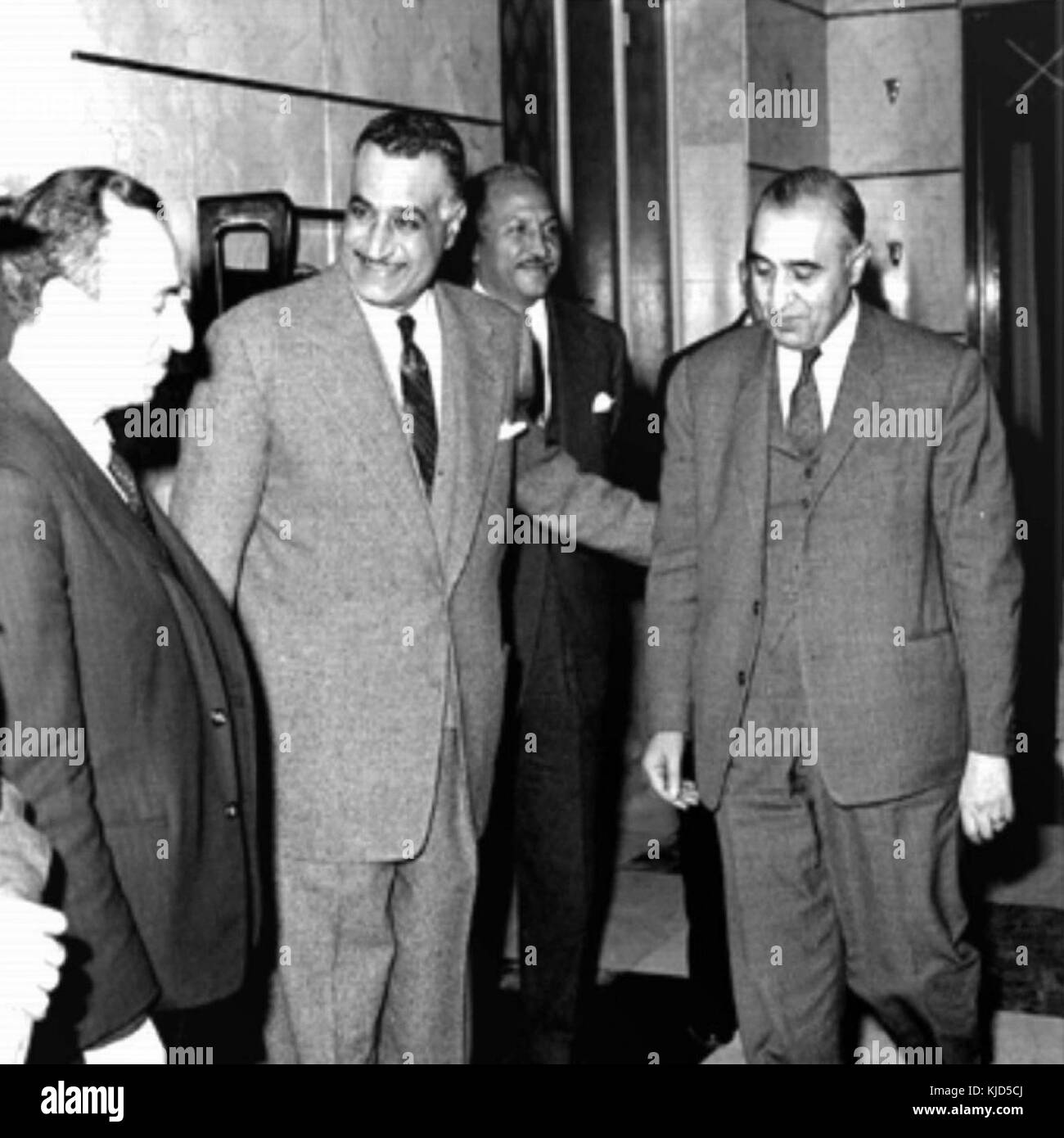 President Gamal Abdul Nasser with Baath Party founders Michel Aflaq and Salah al Bitar in 1958 Stock Photo