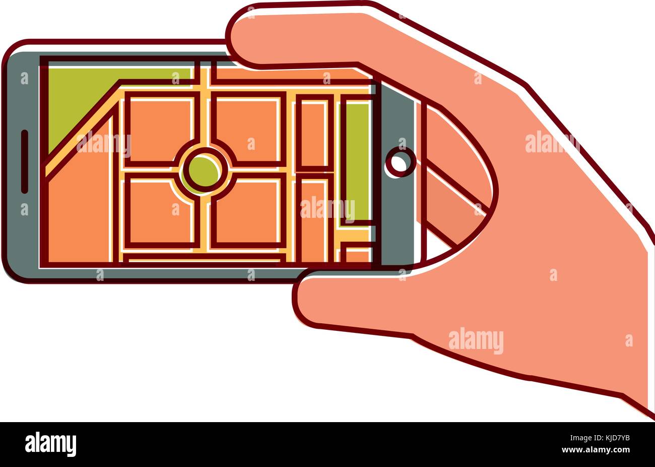 hand holding smartphone gps navigation map route street city Stock ...