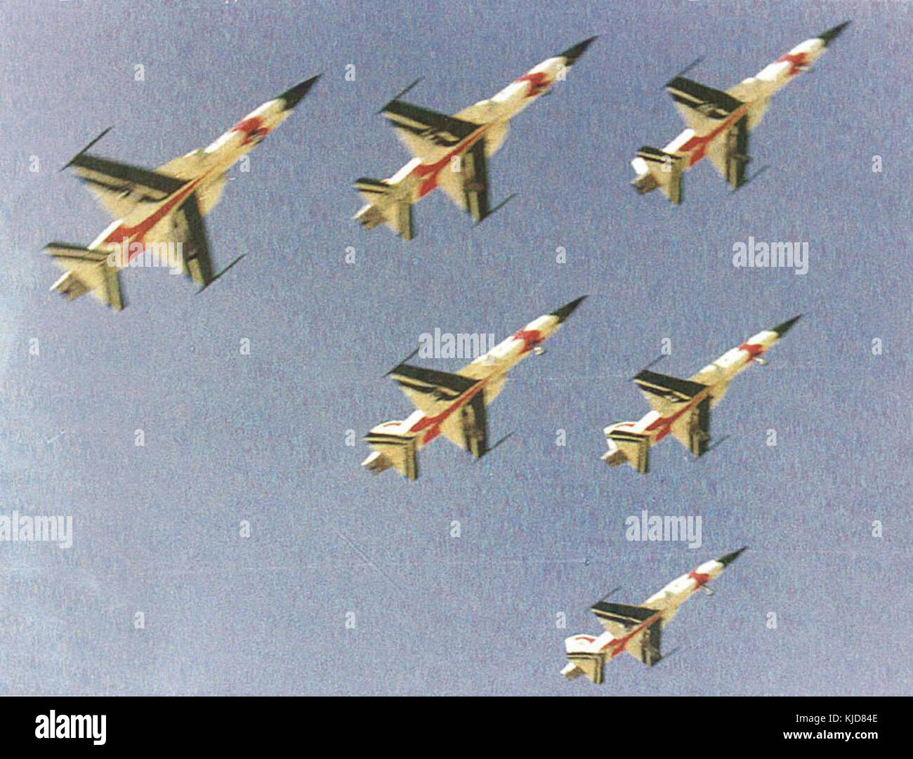 6 Imperial Iranian Air Force F 5Es in an arobatic exhibit Stock Photo