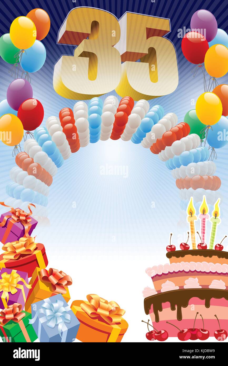 Background with design elements and the birthday cake. The poster or  invitation for thirty-fifth birthday or anniversary Stock Vector Image &  Art - Alamy