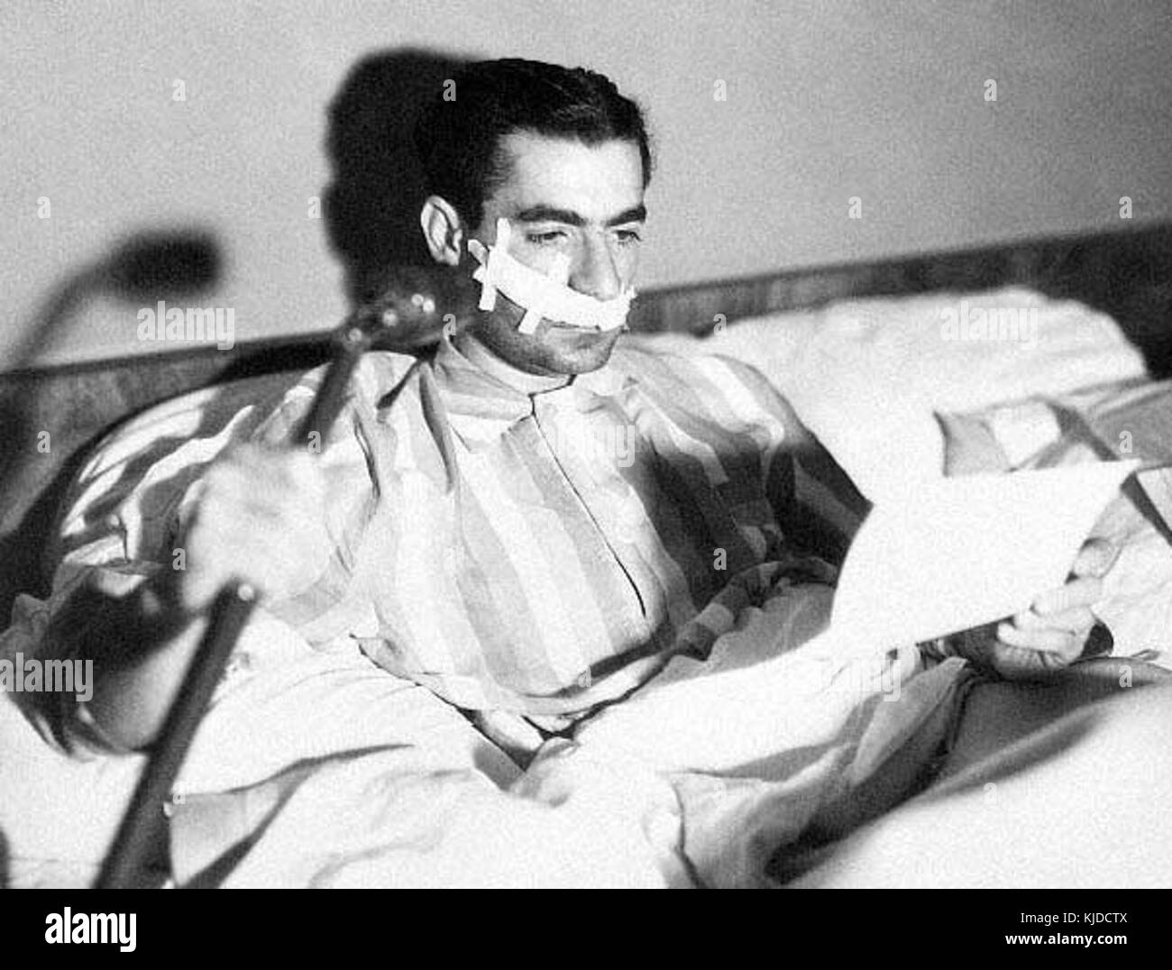 Mohamad Reza Shah Pahlavi in hospital 1949 jpeg Stock Photo