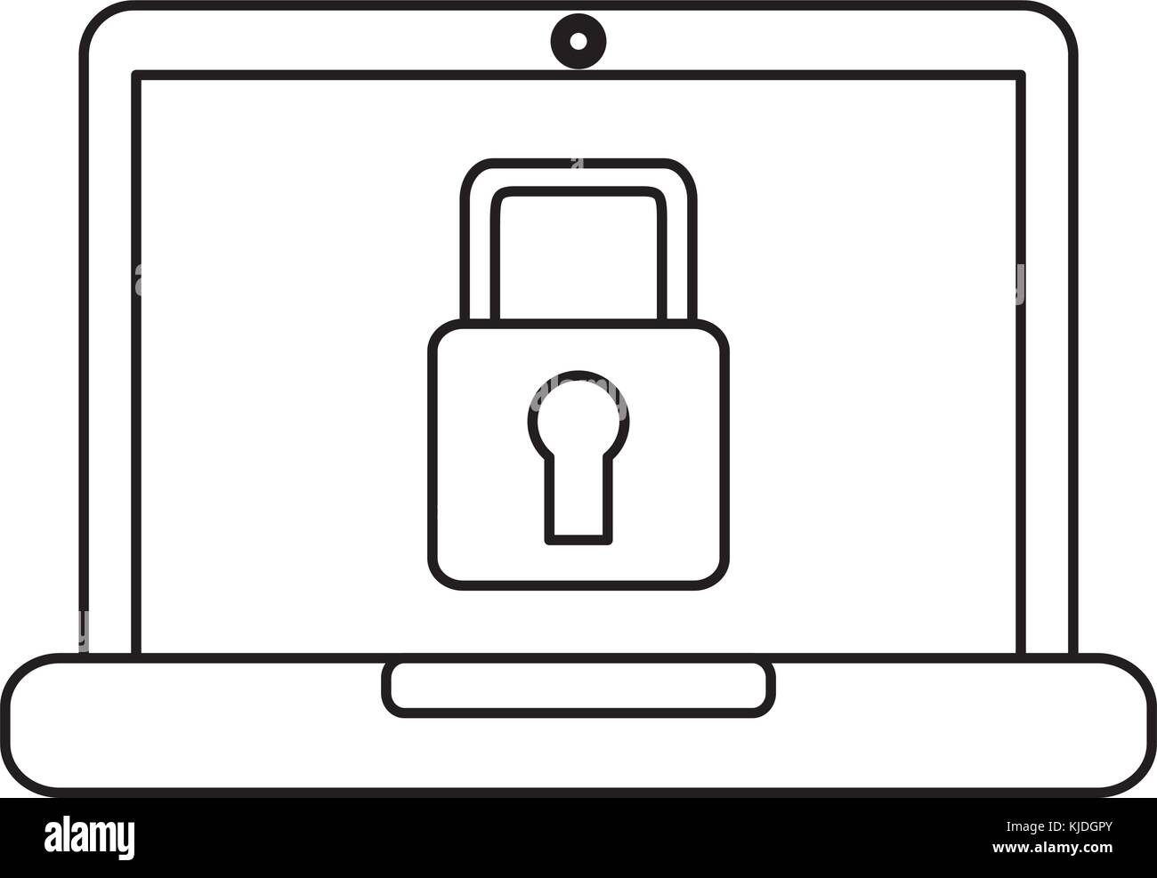 laptop computer screen security padlock protection Stock Vector Image
