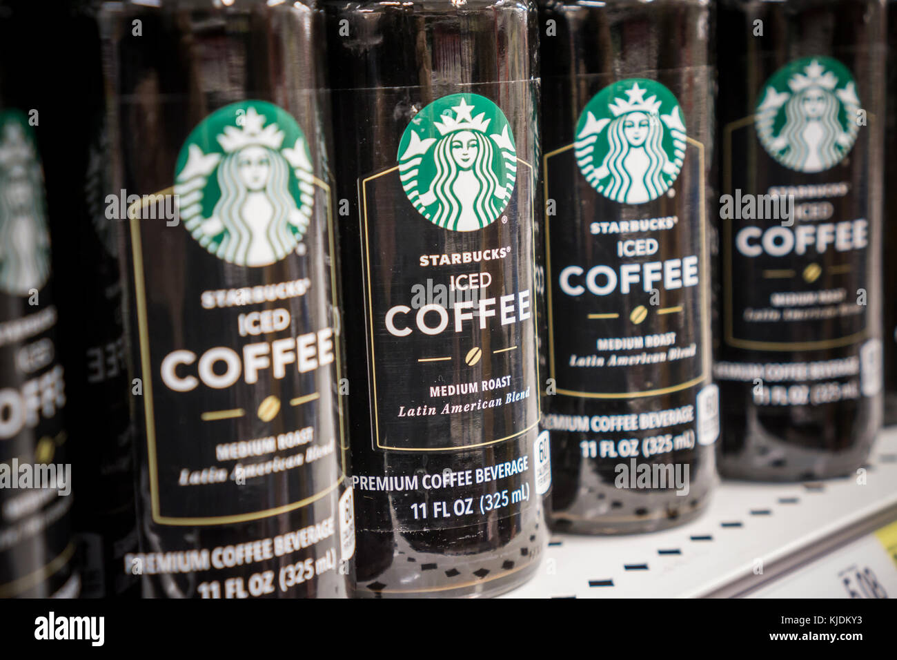 Bottles of Starbucks Iced Coffee are seen a supermarket cooler on Friday, November 17, 2017.  (© Richard B. Levine) Stock Photo