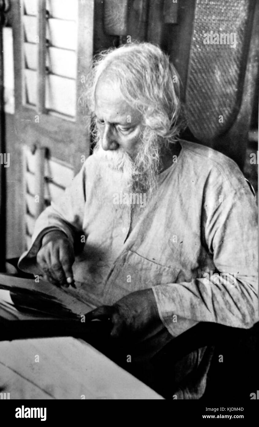 Rabindranath Tagore reading Stock Photo