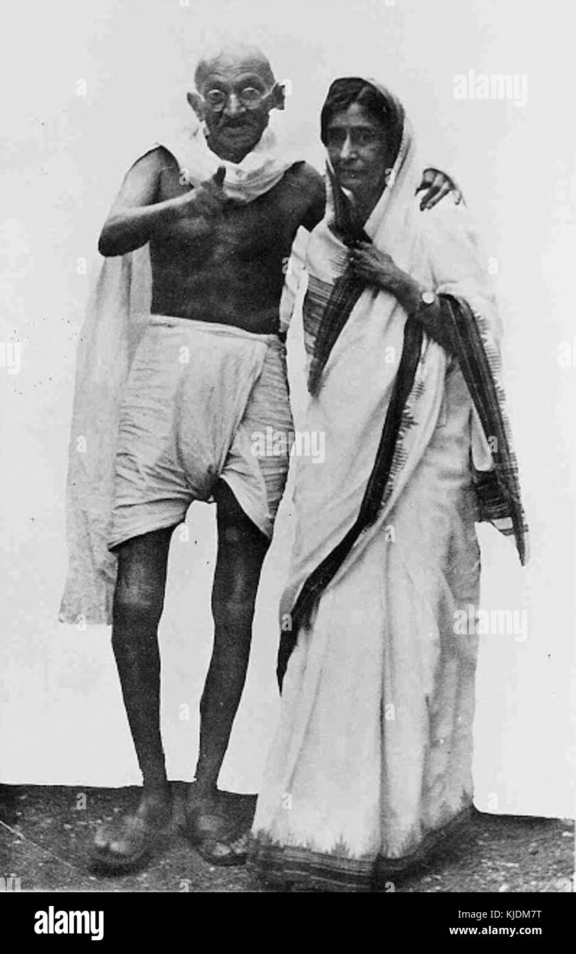 Mahatma Gandhi with Rajkumari Amrit Kaur at Simla in 1945 Stock Photo ...