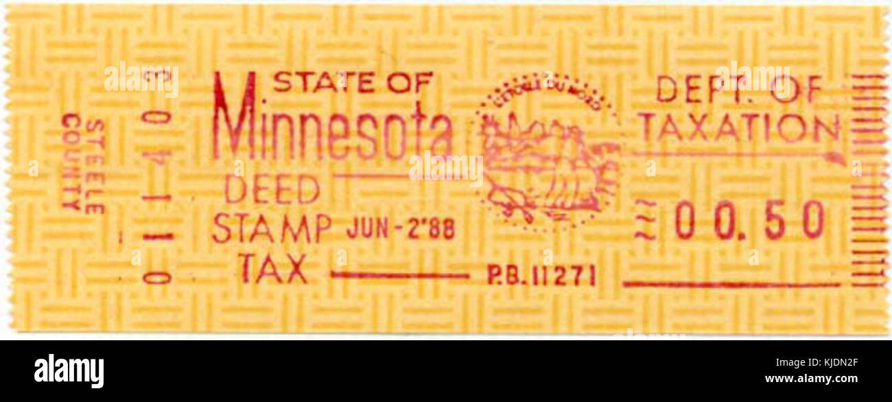 50c proof Minnesota meter revenue stamp for deed stamp tax. Steele County 2 June 1988 Stock Photo