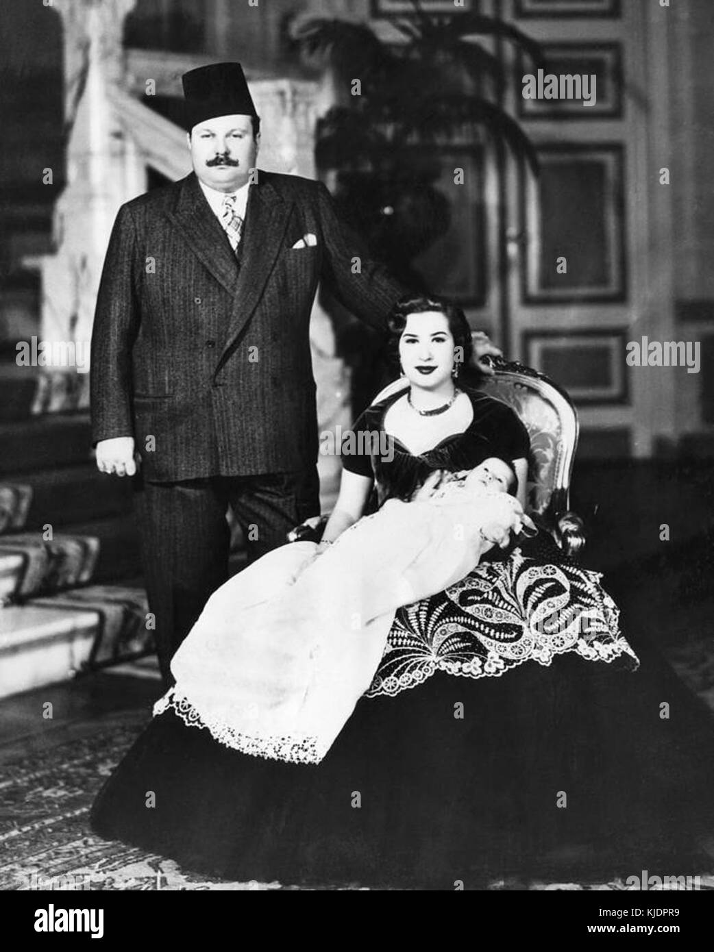 King Farouk I with his wife Queen Narriman and their son prince Fouad