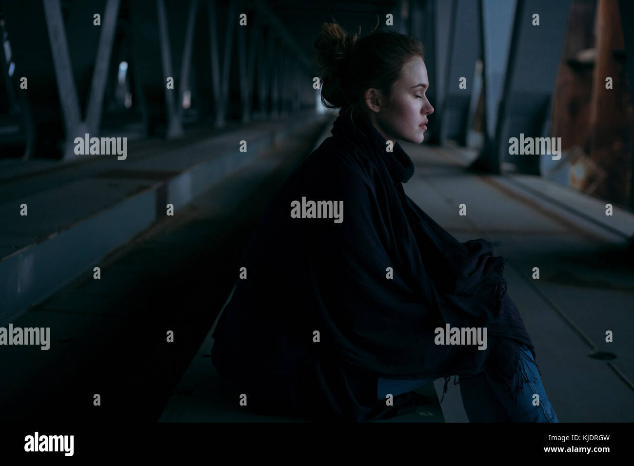 Woman closed eyes under outdoor hi-res stock photography and images - Alamy