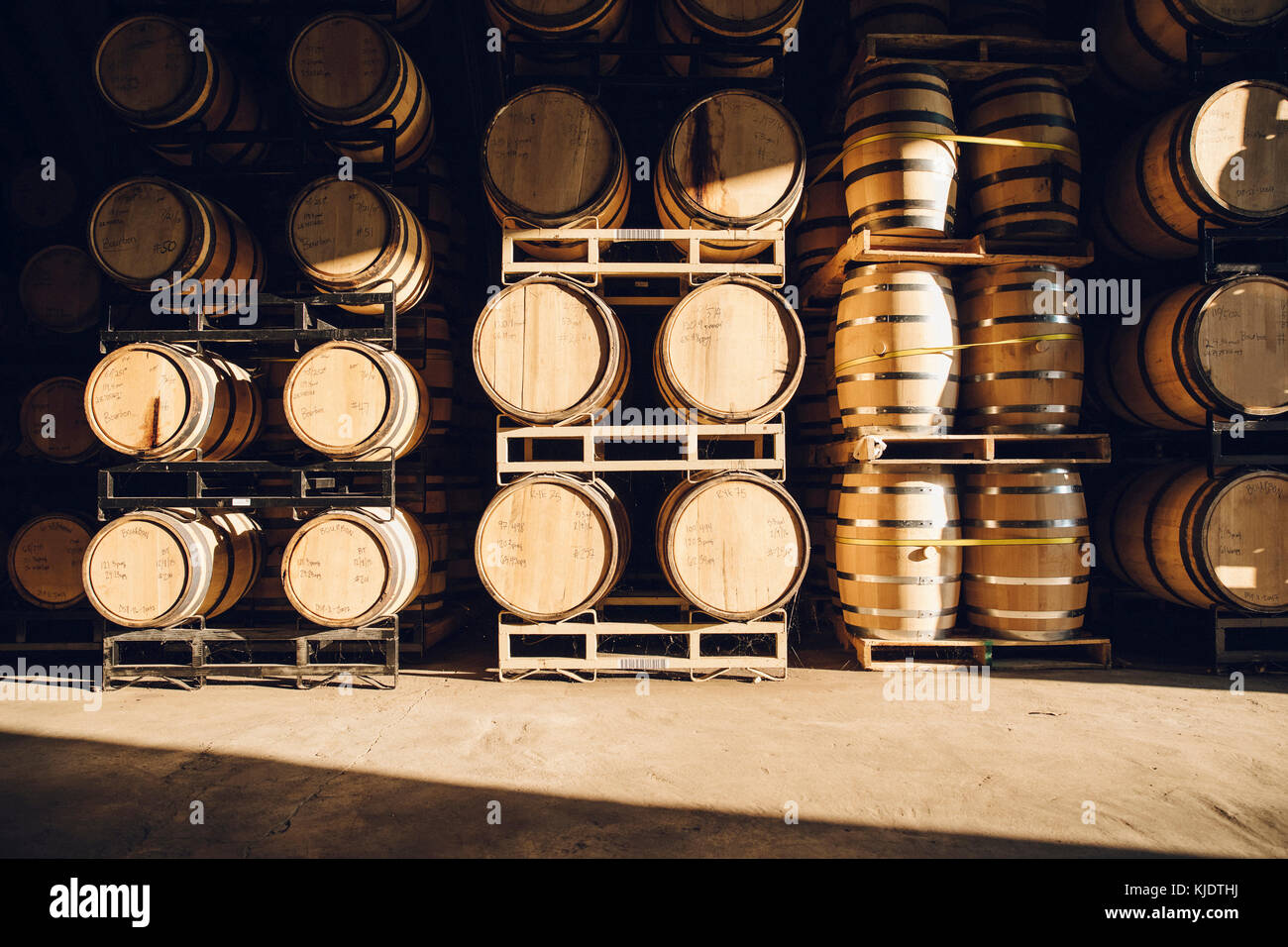 Barrels in distillery Stock Photo