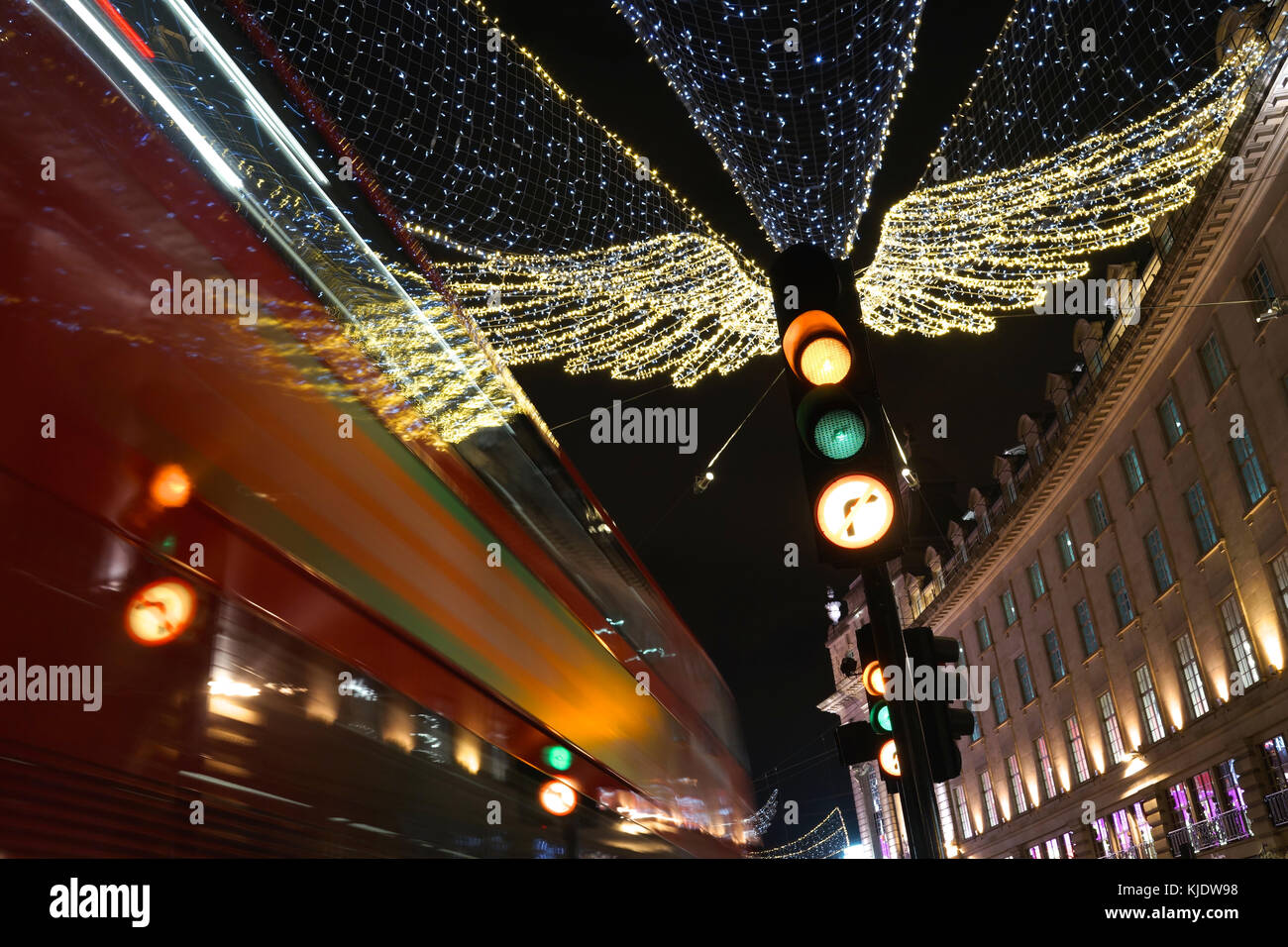Regent Street, London - angel wings christmas lights Stock Photo