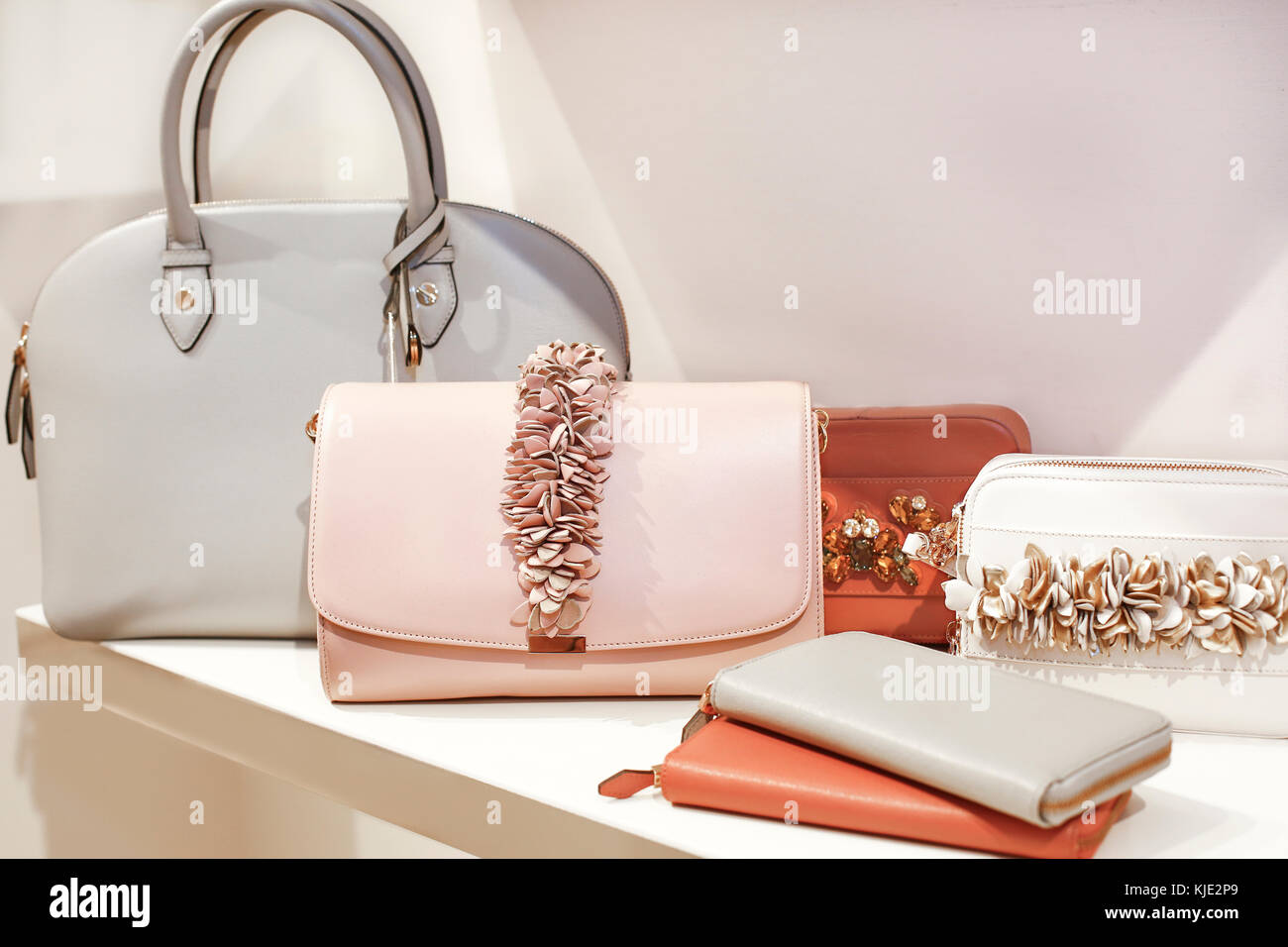 Luxury purses on display Stock Photo