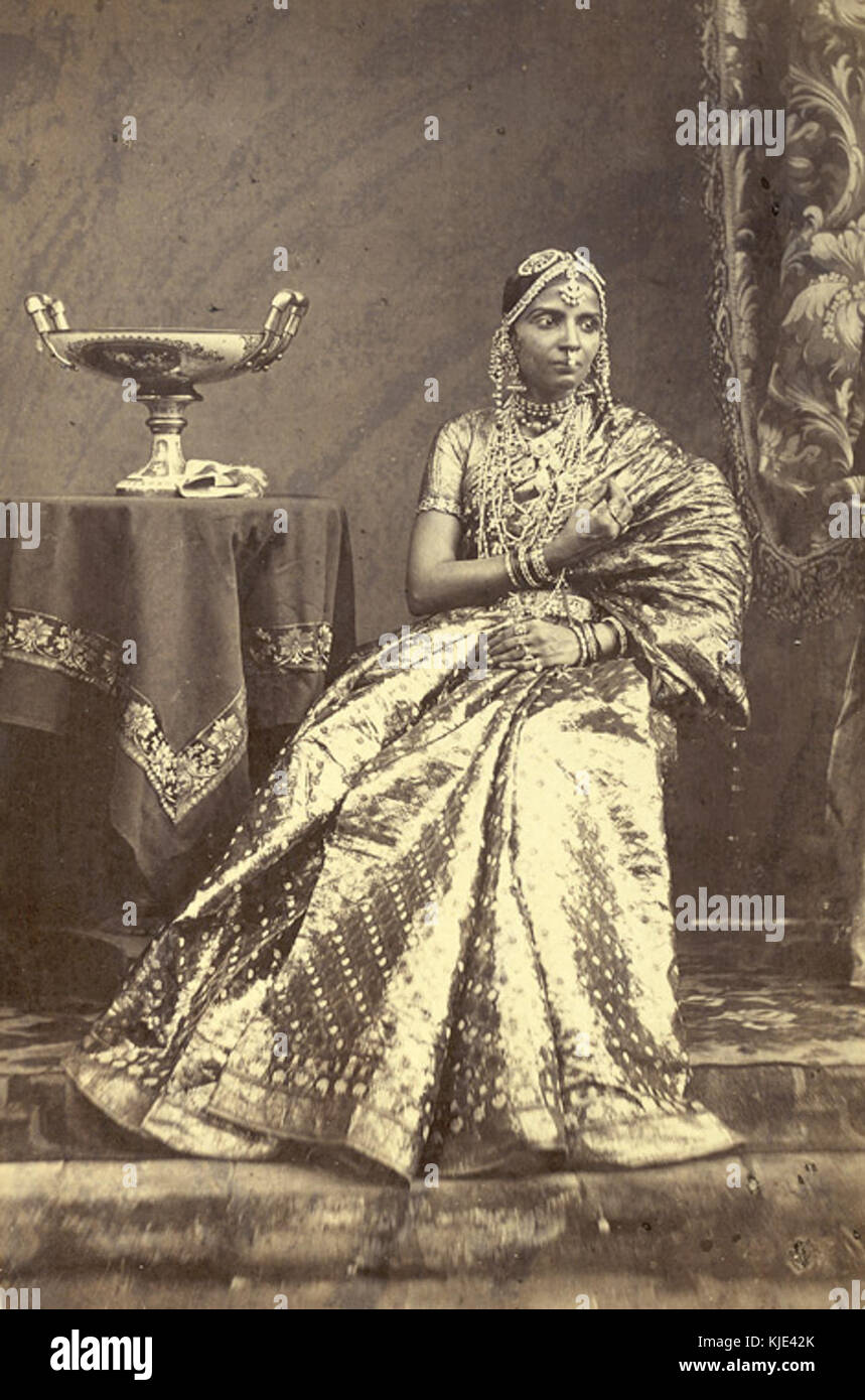 Portrait of a seated girl wearing jewellery, from Madras (c. 1872) Stock Photo