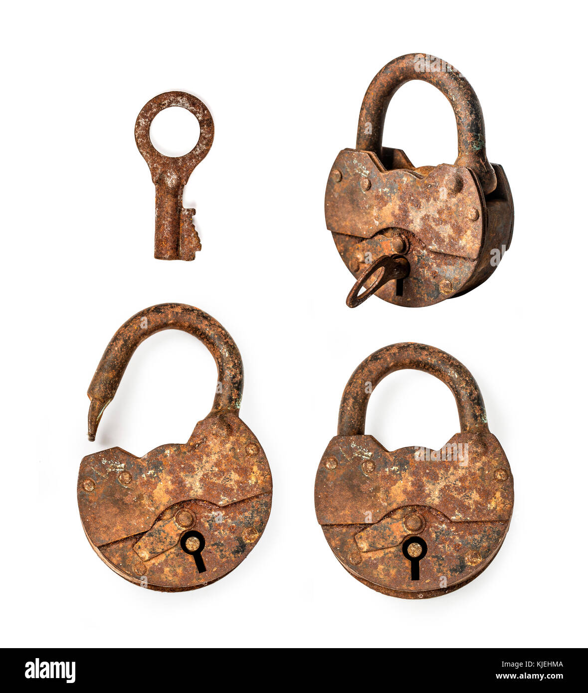 Old padlock and key. Isolated on white background Stock Photo - Alamy