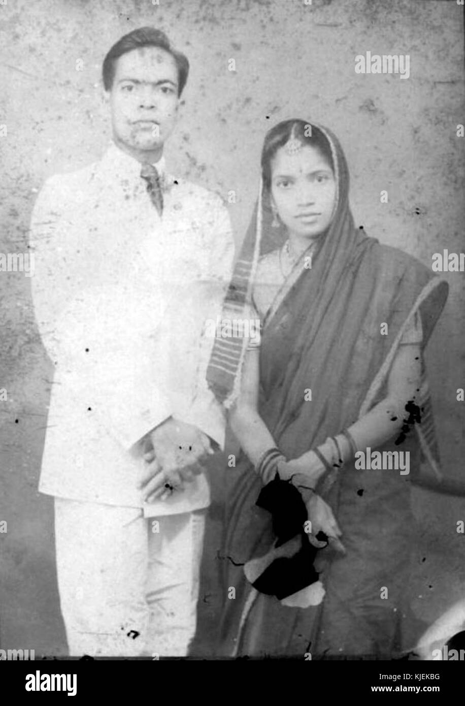 1930s glass plate negative of an indian couple stock image