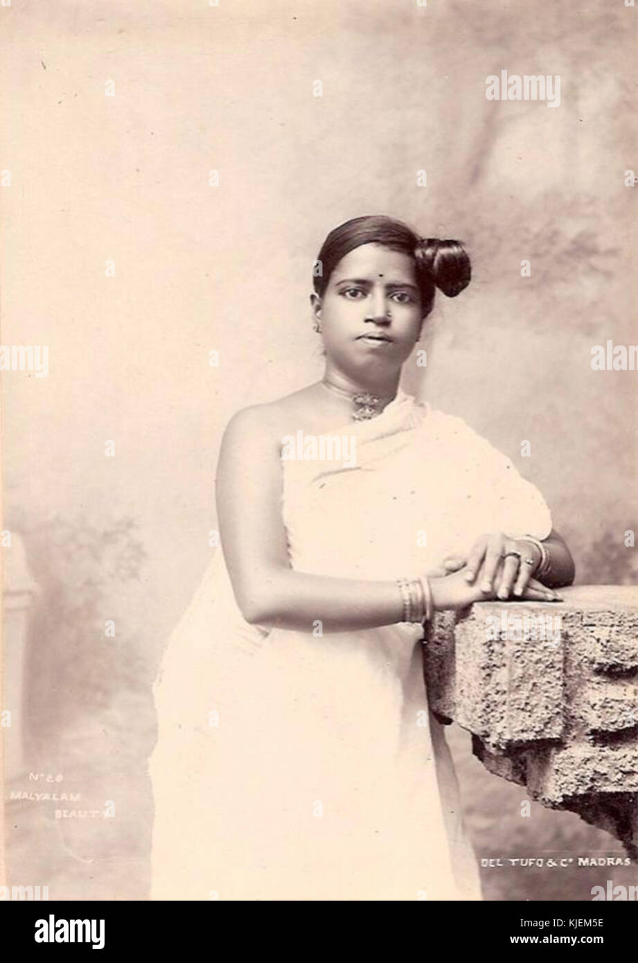 Silver gelatin photograph of a Malayali woman in the 1900s Stock Photo