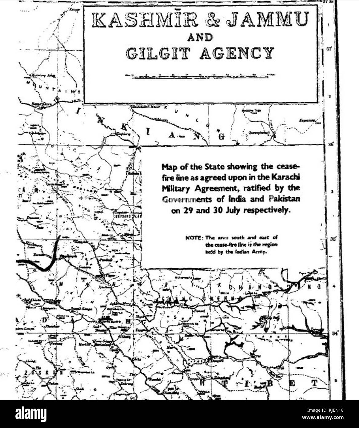 Page 3   CFL as shown on UN Map to Karachi Agreement 1949 Stock Photo