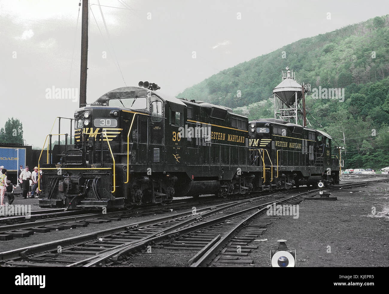 Western Maryland 30 and 25 (GP9s) at Cumbland, MD on May 15, 1969 (22461927201) Stock Photo