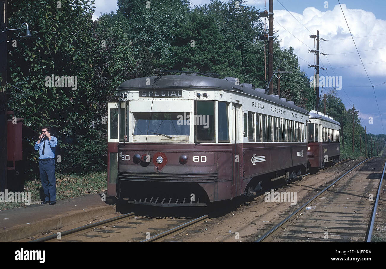 PSTC 80 and 78 (Brills) at Drexel Hill Jct. PA during a railfan trip on September 28, 1969 (22661834336) Stock Photo