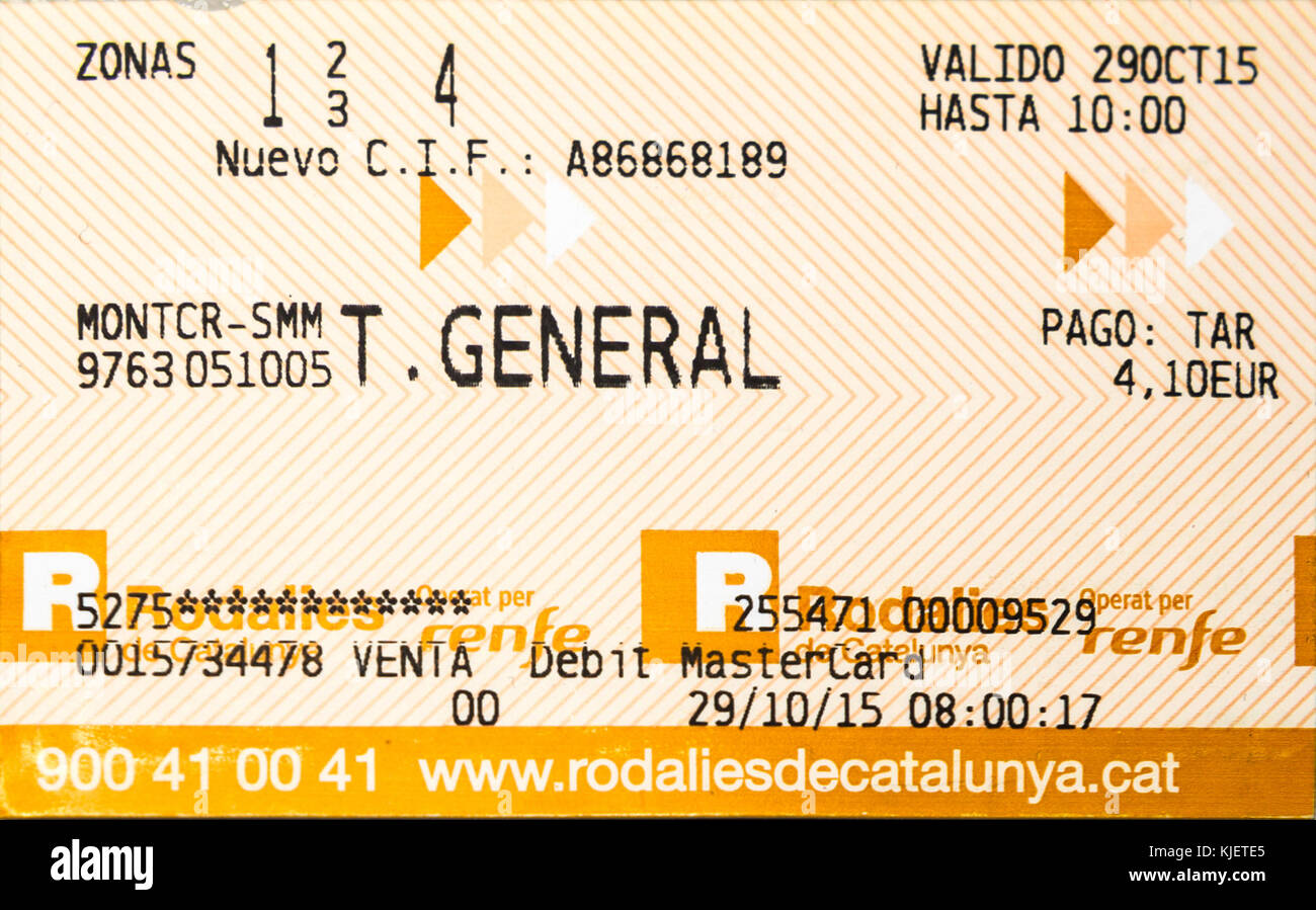 15 11 03 Fahrkarte BCN WMA 3434 1b Stock Photo