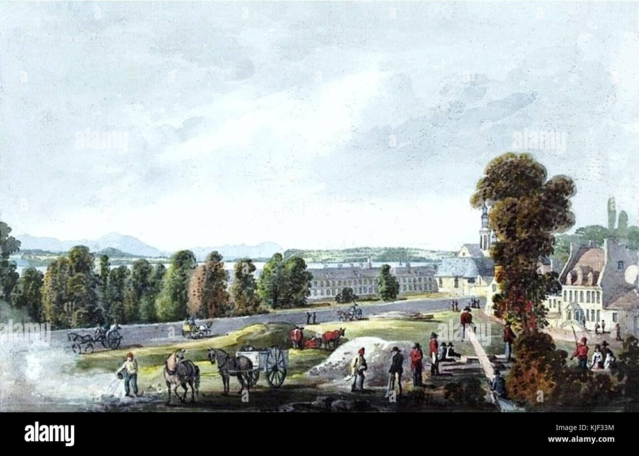 La rue Sainte Anne avec vue sur le college des Jesuites vers 1807 Stock