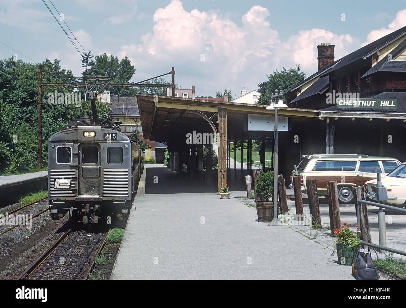 Penn Central EMU 215 at Chestnut Hill, PA in August 1971 (23947255570) Stock Photo