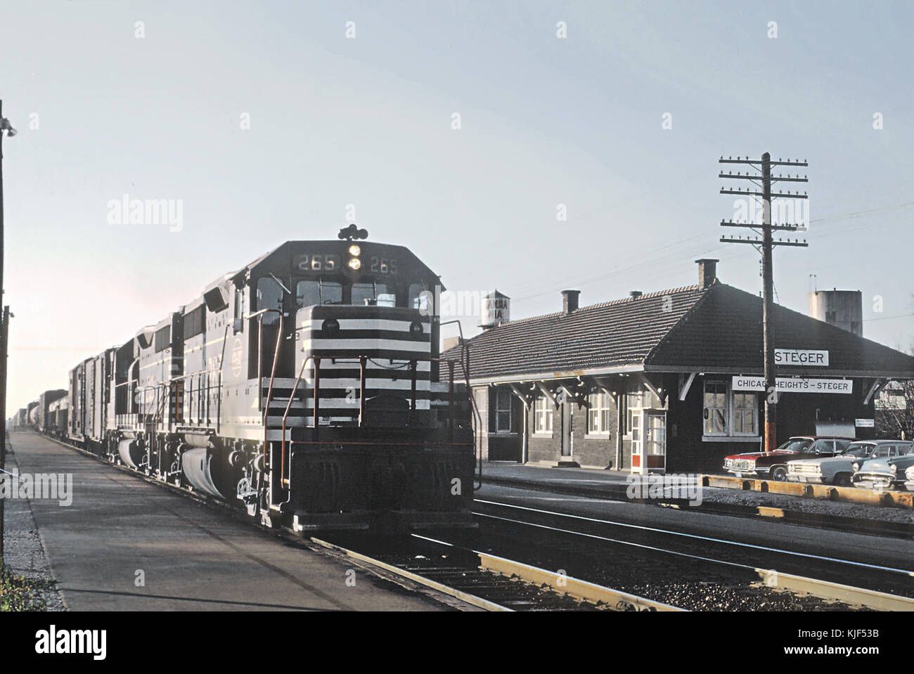 Chicago and Eastern Illinois 265 (GP35) passing the Steger, IL Depot on