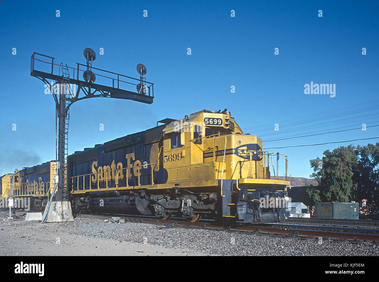 This photograph shows the AT&SF 5699 locomotive at Daggett, California ...