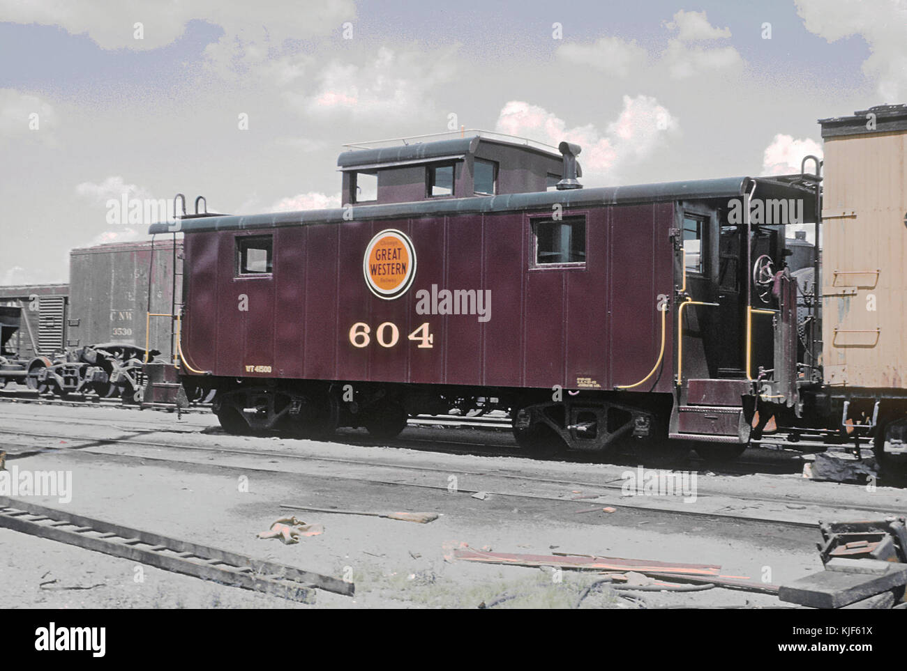 Chicago Great Western Cabooses, Box Cars, and More   4 Photos (27435185116) Stock Photo