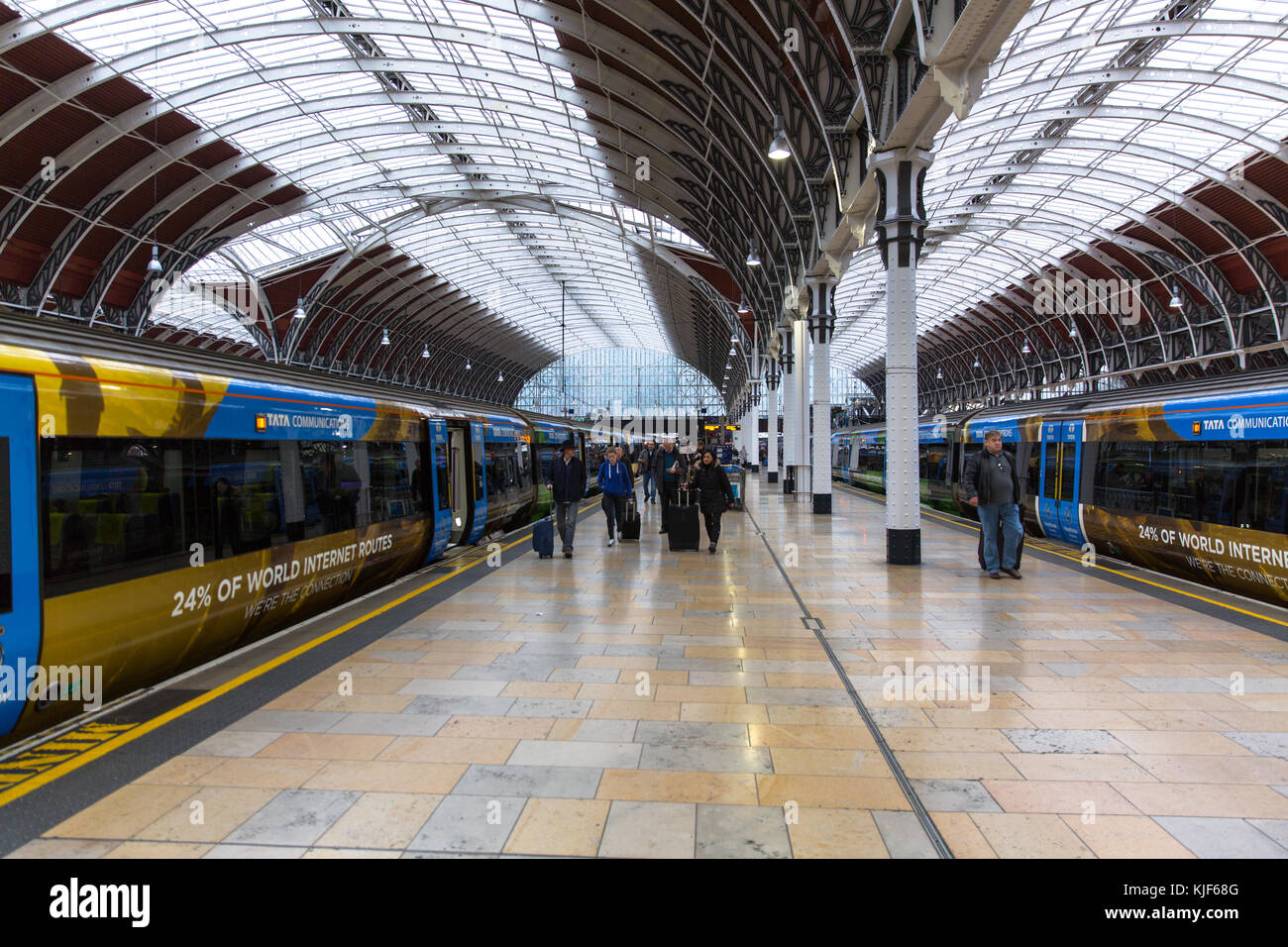 Paddington station with Heathrow Express trains London, UK Stock