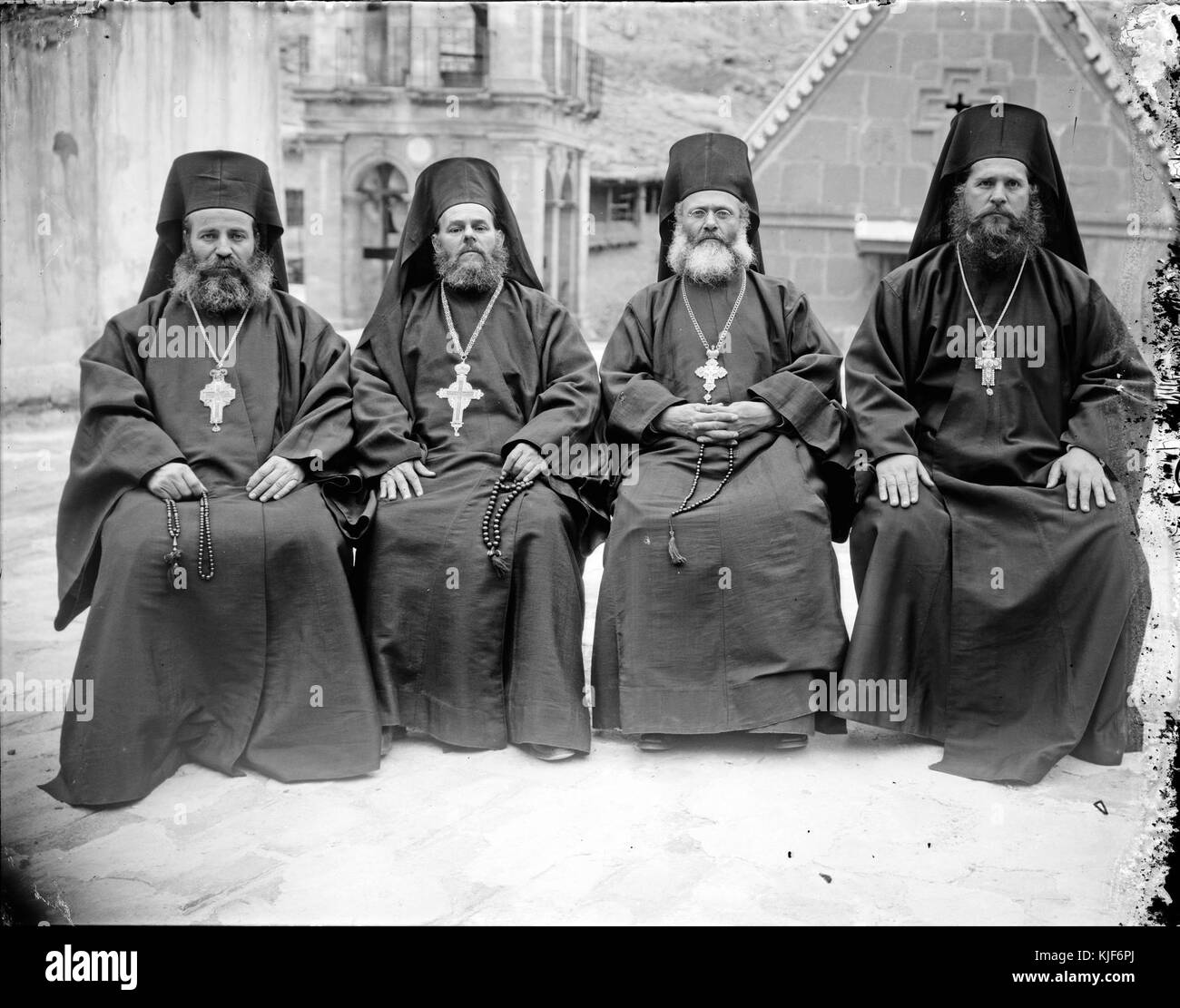 Greek Orthodox priests at St. Catherine's Monastery in the Sinai Stock