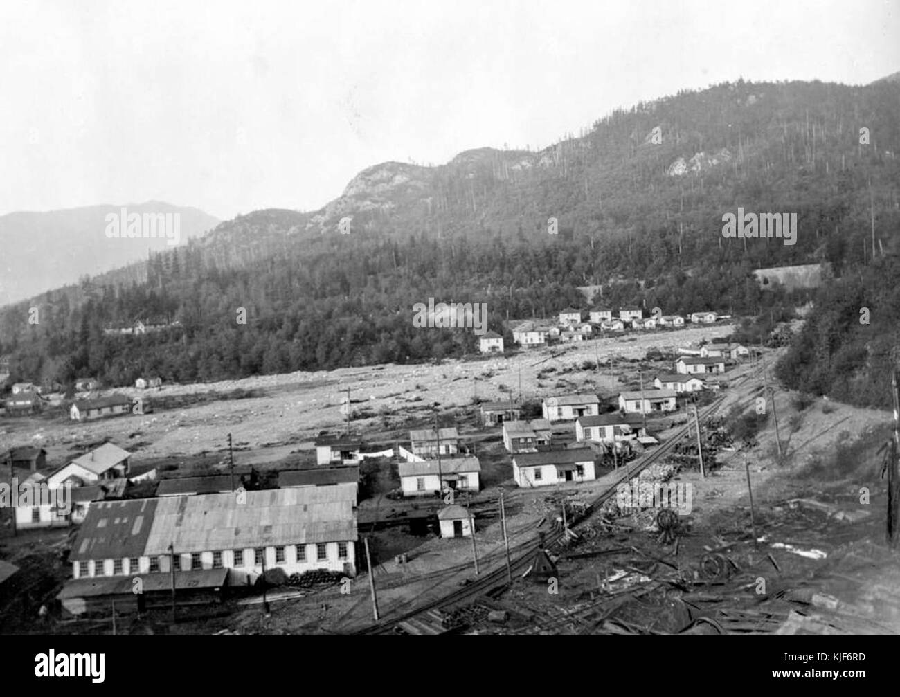 View of Britannia Beach from the Britannia Mine concentrator, November 1930 Stock Photo