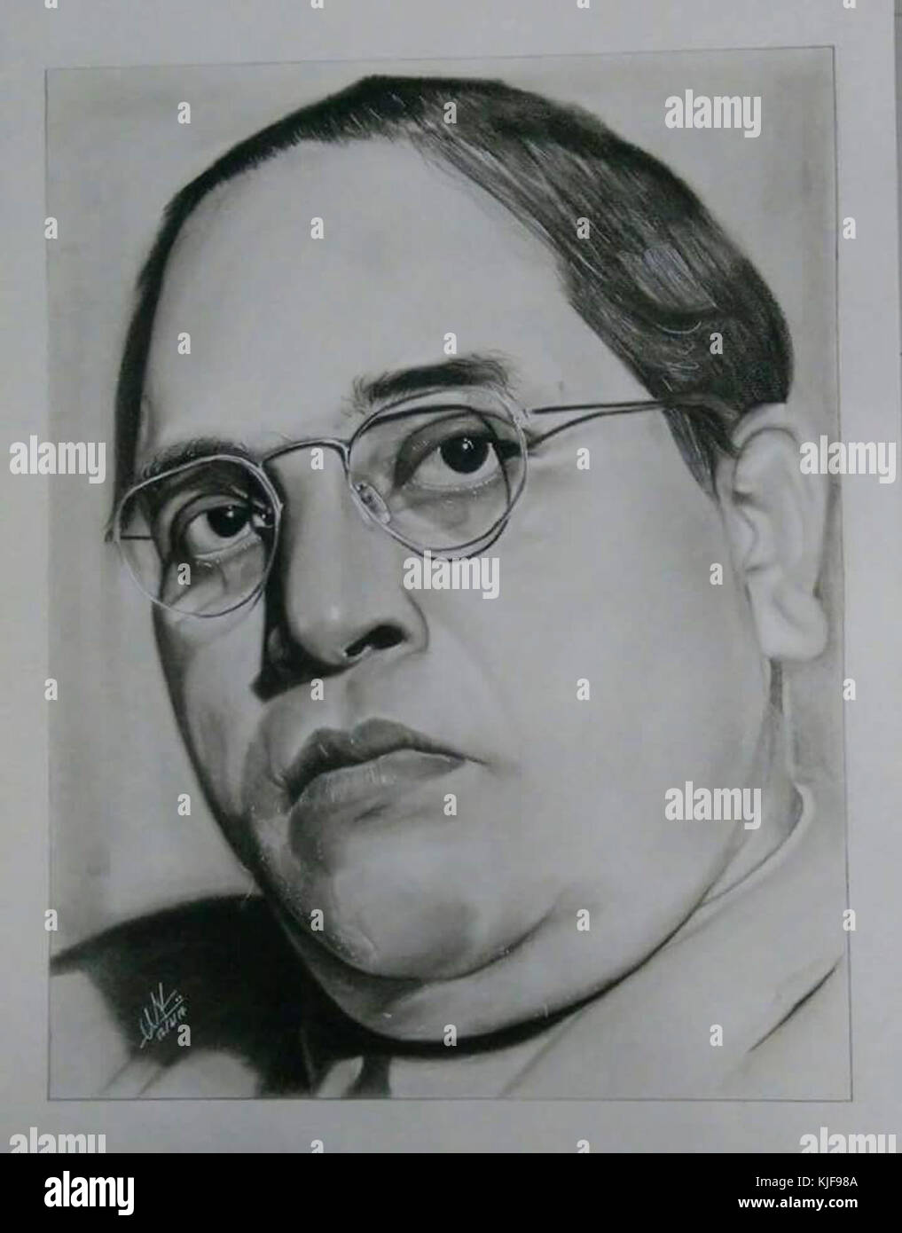 This is Dr. B.R Ambedkar. He was the chairman of the drafting committee of  the constitution of India. He was a jurist, economist, social reformer and  many more. I did this drawing