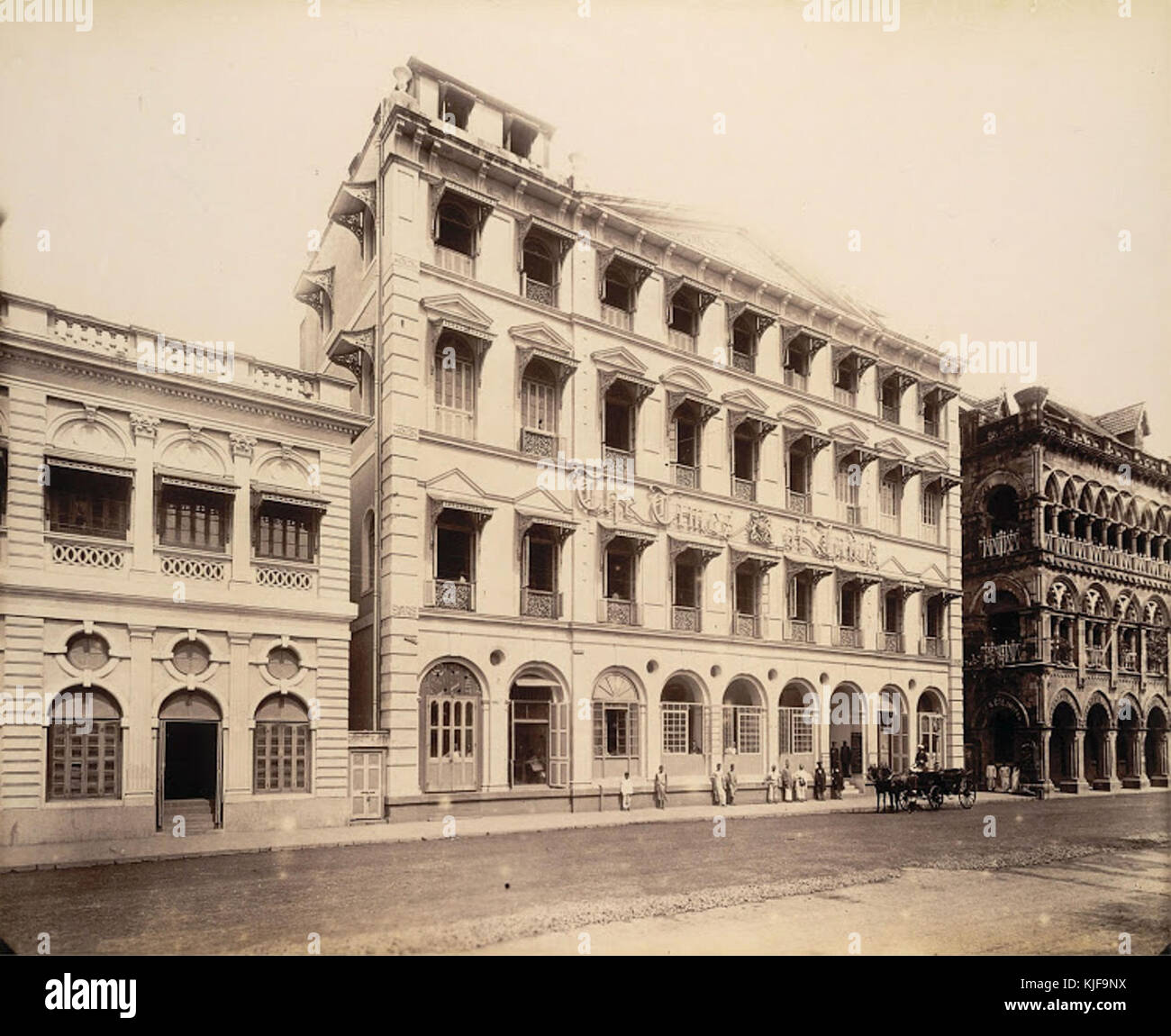 The Times of India building opposite St. Thomas' Cathedral and connected with Elphinstone Circle, July 1898 Stock Photo