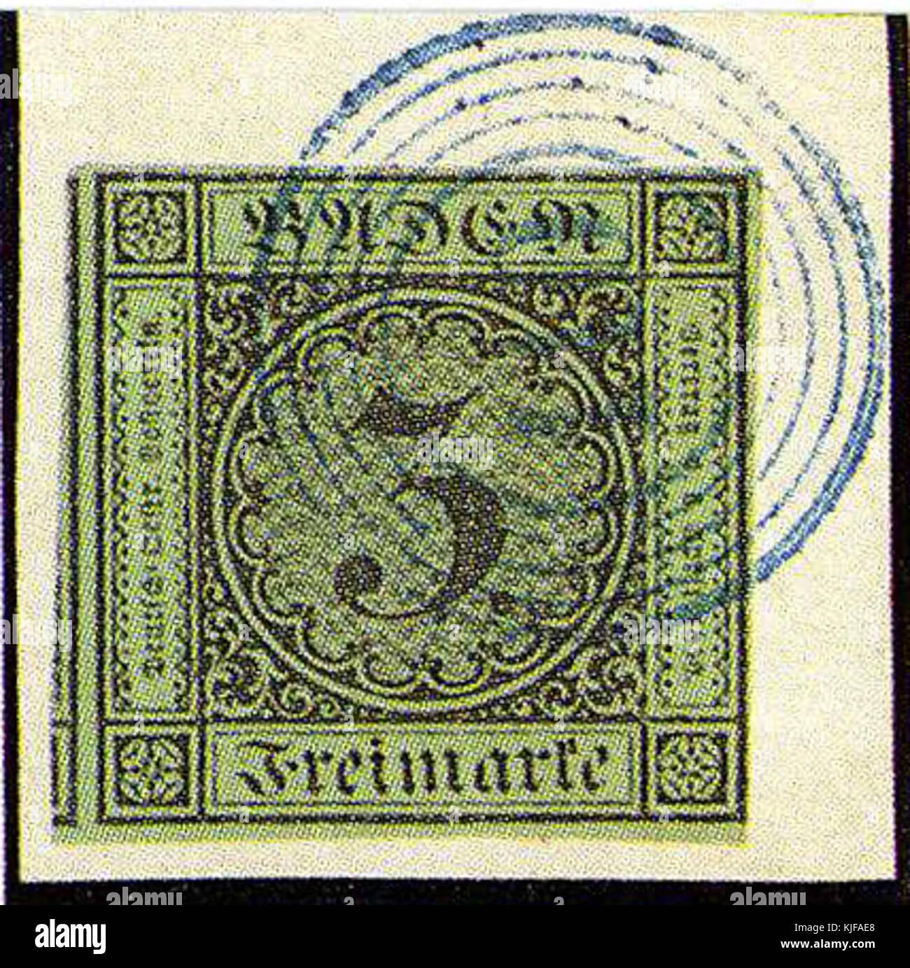 1853 3kr Baden 110blue Pfullendorf Mi6 Stock Photo