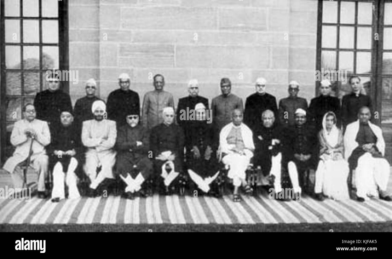 First cabinet of ministers of Nehru government with President Dr. Rajendra Prasad on 31 January 1950. Dr. Ambedkar was the first Law Minister of India Stock Photo