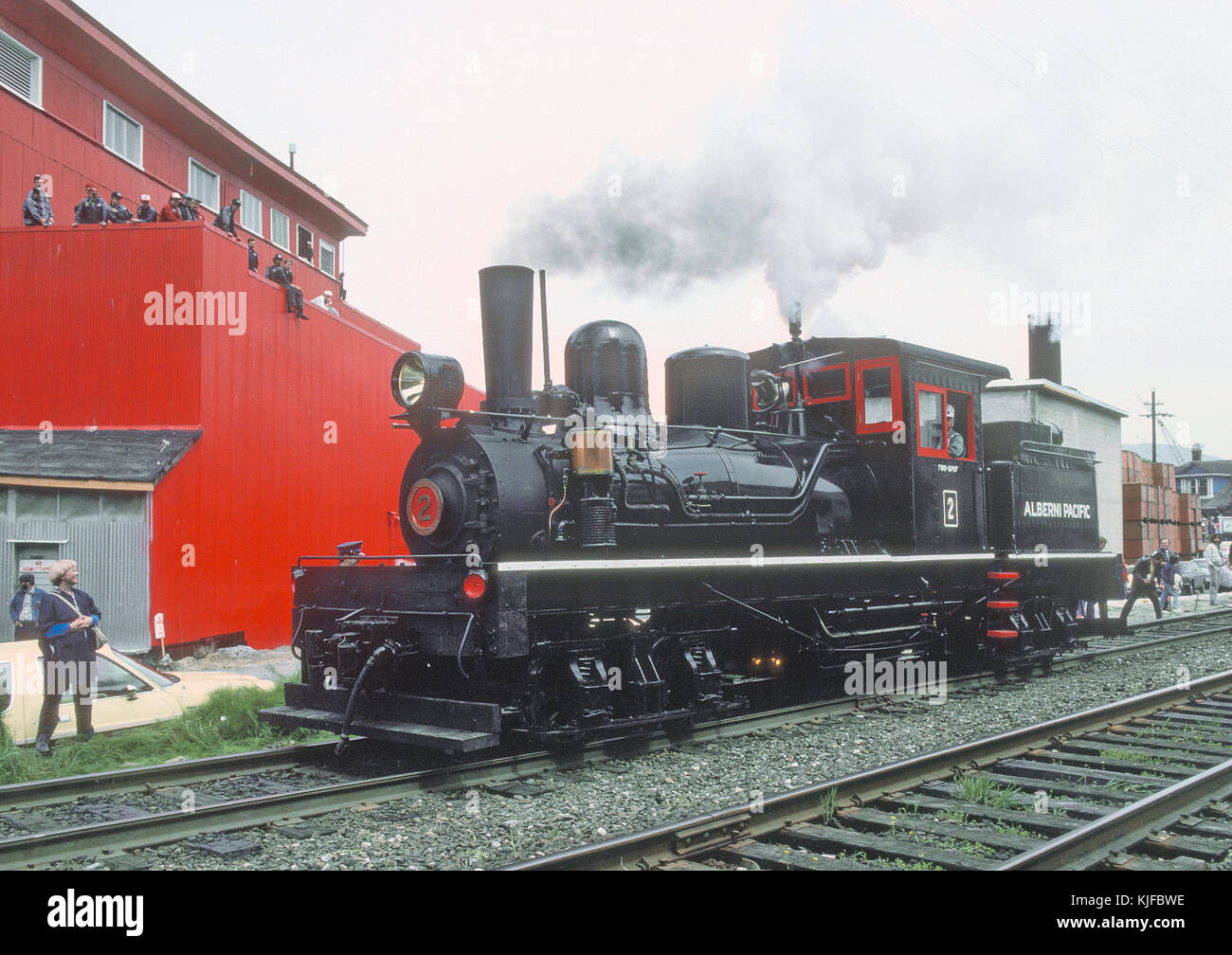 This photograph shows the Alberni Pacific Railway, a historical Canadian railway known for its scenic route through British Columbia. Stock Photo