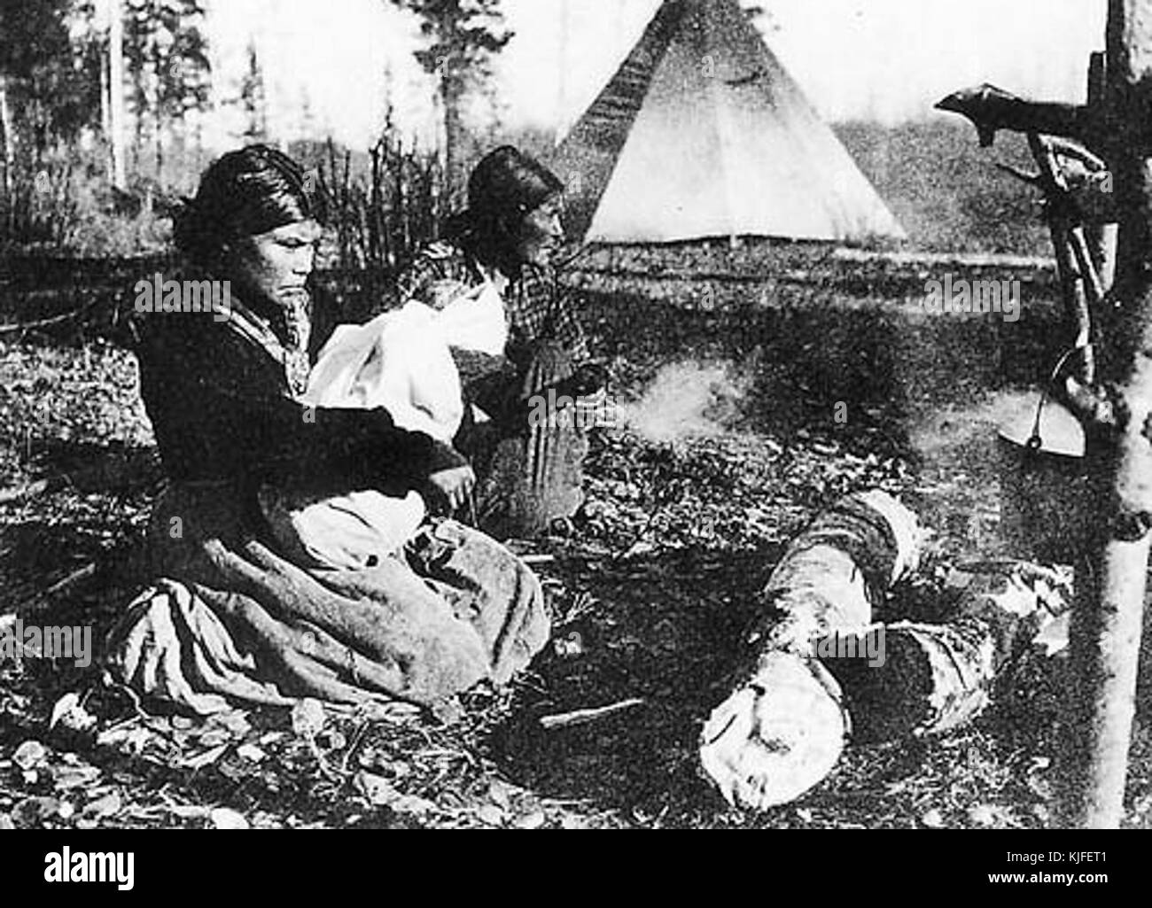 Three generations of Beaver women at Moberly Lake British Columbia NA