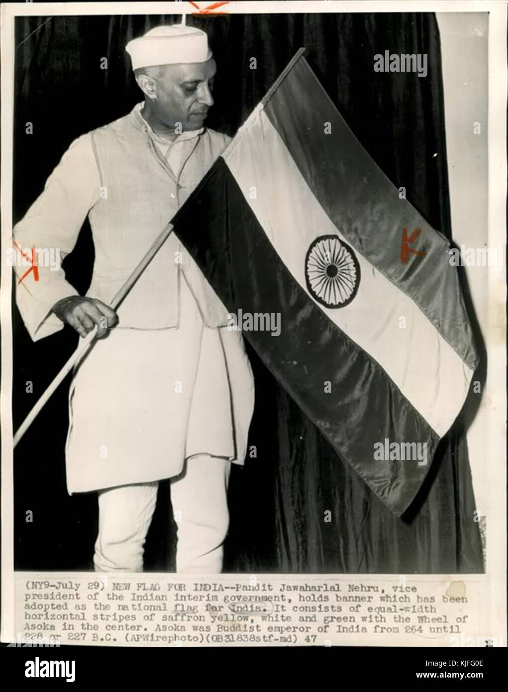 A news bureau photo of Nehru and the new flag Stock Photo Alamy