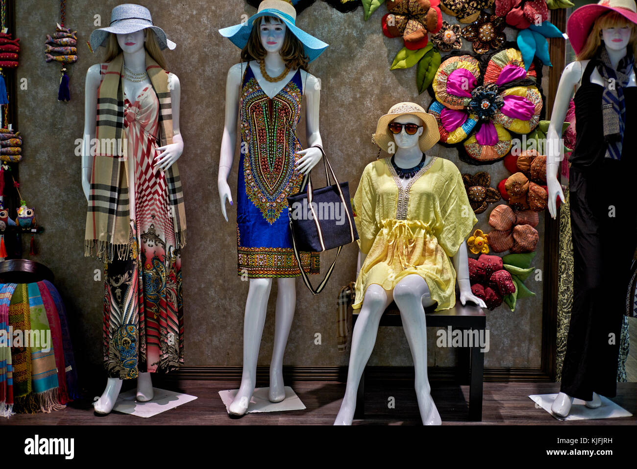 Window display fashion. Woman summer wear. Female clothing. Stock Photo