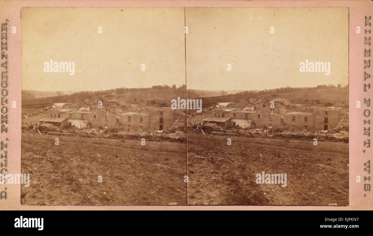 View of tornado damage, Mineral Point, Wisconsin, 1890. This