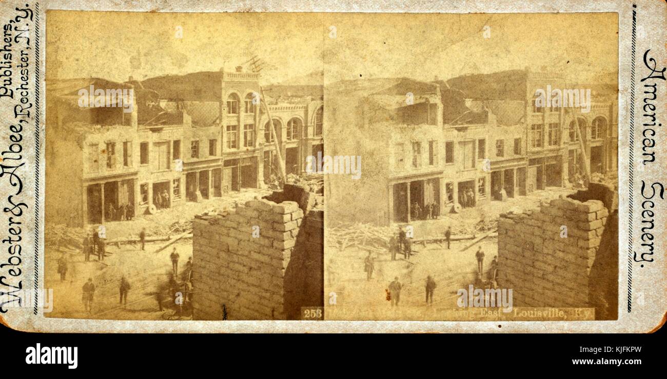 Tornado destruction, Lousiville, Kentucky, 1900. This stereoscopic slide depicts storm damage following a tornado. From the New York Public Library. Stock Photo