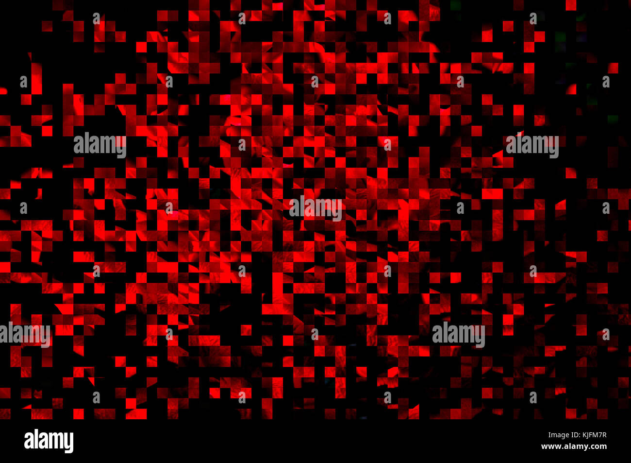 Abstract decorative background with red squares and figures on a black ...