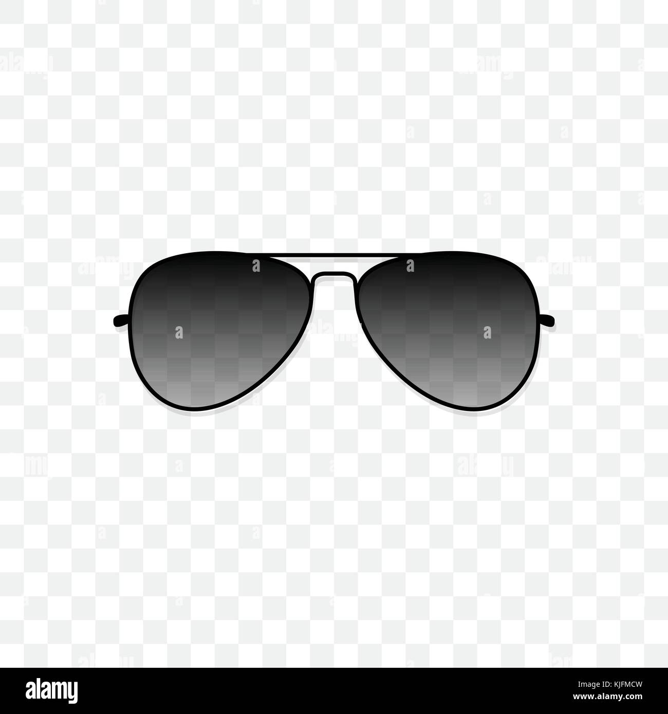 Realistic sunglasses with a translucent black glass on a transparent background. Protection from sun and ultraviolet rays. Fashion accessory vector illustration. Stock Vector