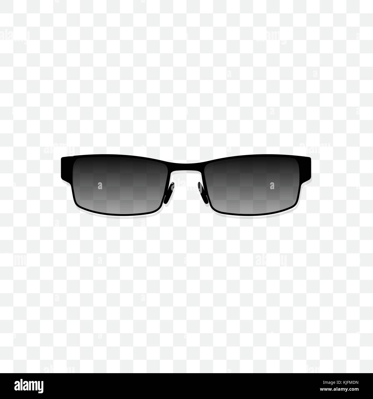 Realistic sunglasses with a translucent black glass on a transparent background. Protection from sun and ultraviolet rays. Fashion accessory vector illustration. Stock Vector