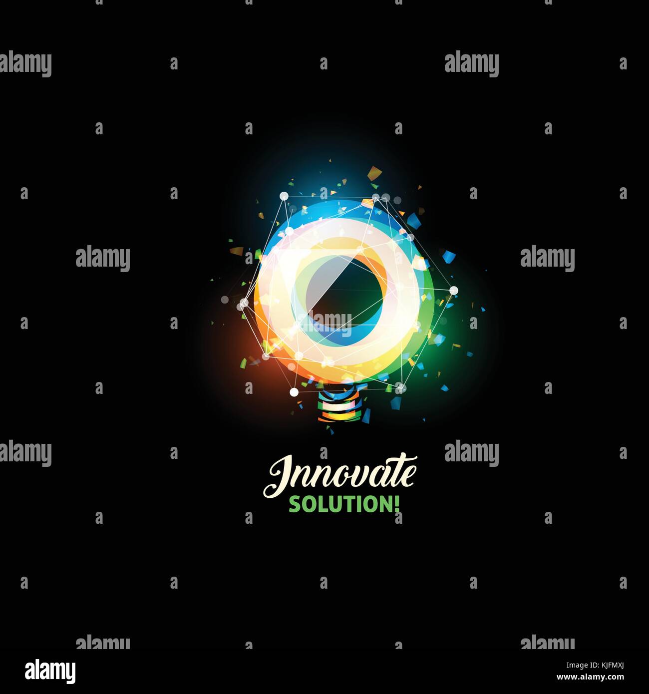 Innovate solution logo, light bulb abstract vector icon. Isolated colorful round shape, stylized lamp with text. Digital innovation technology vector illustration. Stock Vector