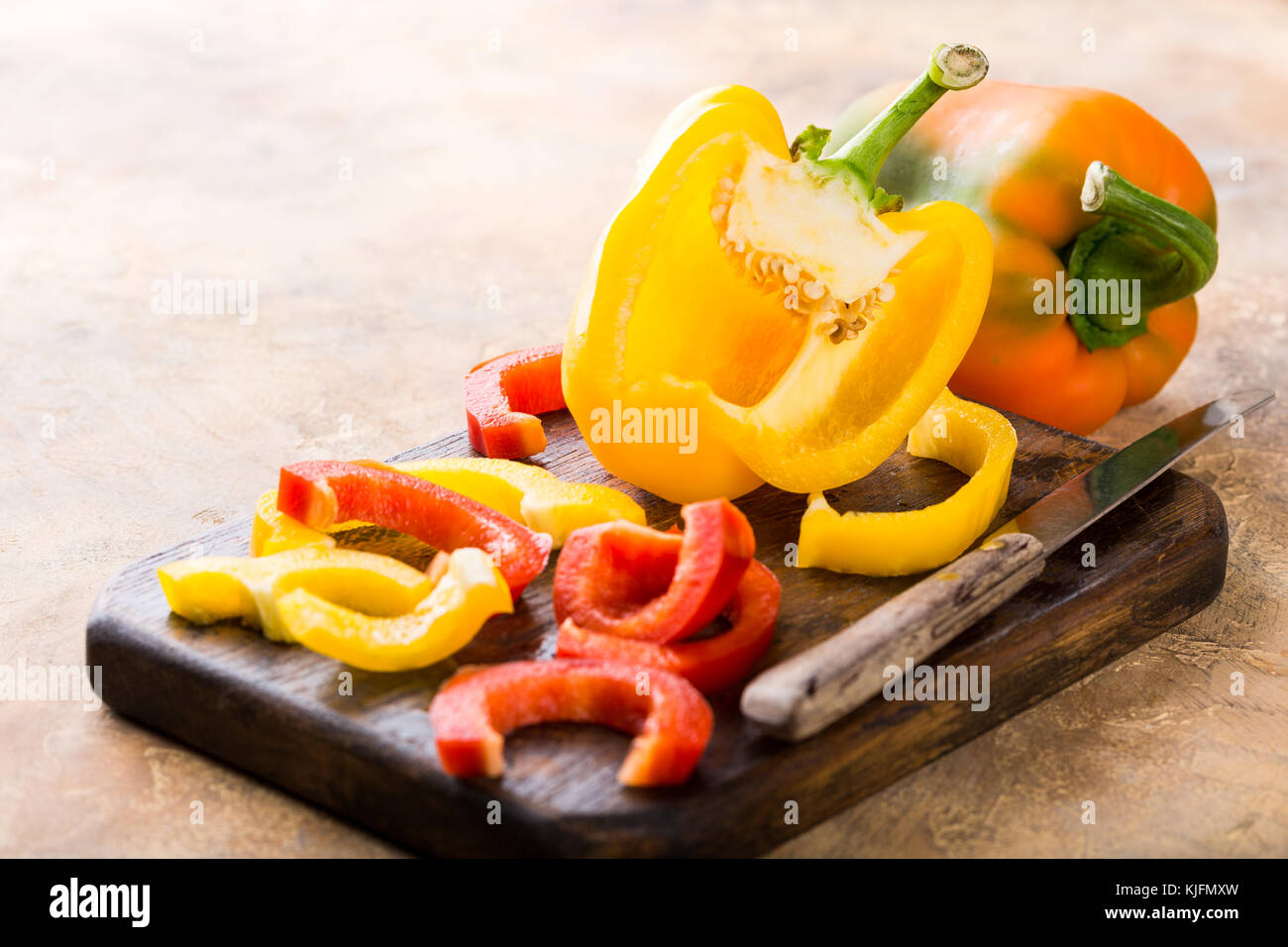 Fresh picked red, yellow and green bell pepper Stock Photo - Alamy