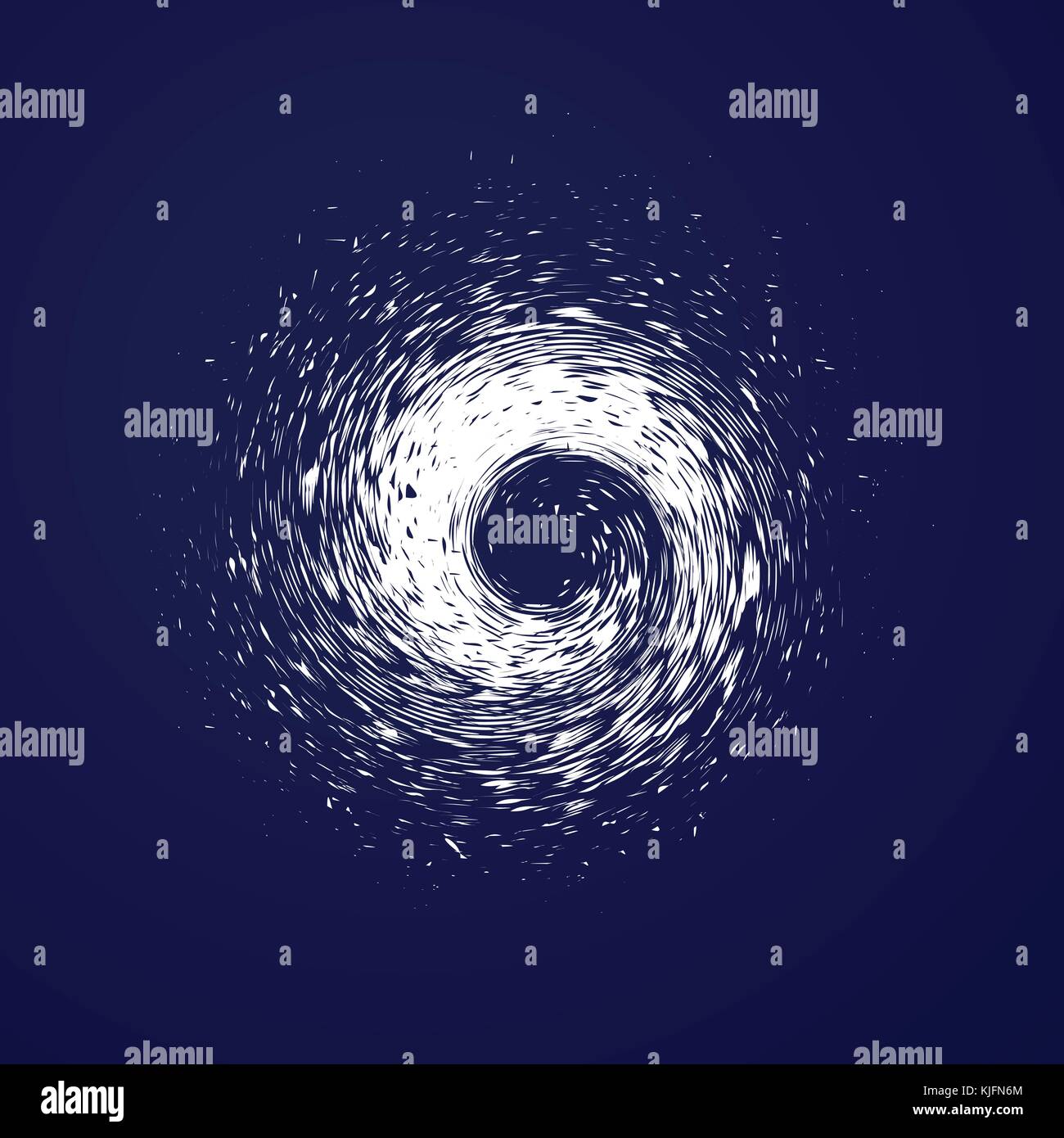 Huge hurricane, tornado, typhoon, white swirl clouds, twister on blue sea background top view. Danger cyclone vector illustration, web infographic. Stock Vector