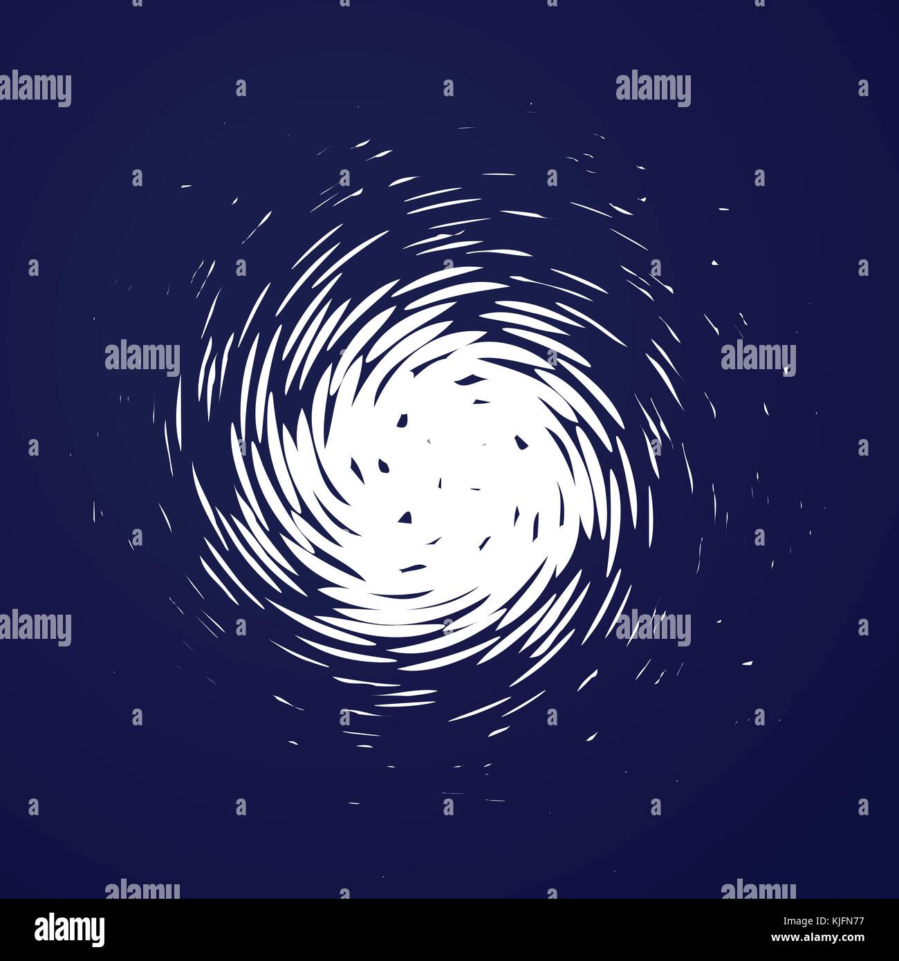 Huge hurricane, tornado, typhoon, white swirl clouds, twister on blue sea background top view. Danger cyclone vector illustration, web infographic. Stock Vector