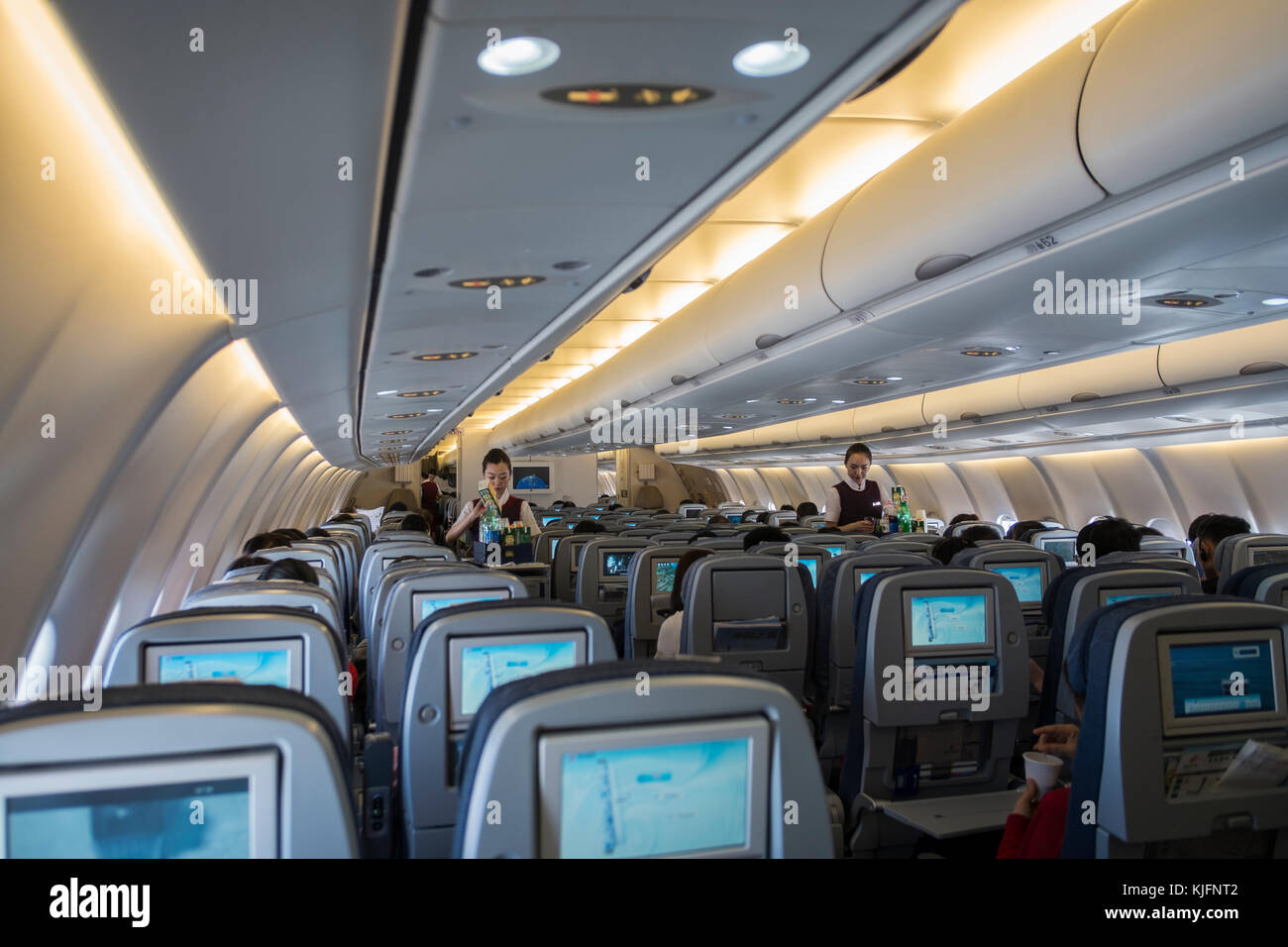 Interior passenger cabin of airplane China Stock Photo